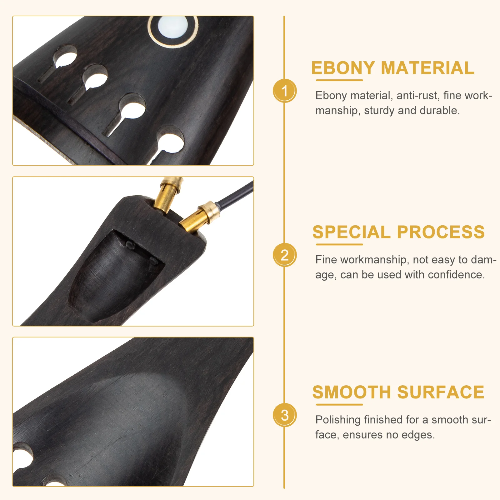 

1Set Durable Ebony Wooden String Board Violin Tailpiece Professional Replacement Violin Parts Instrument Accessory