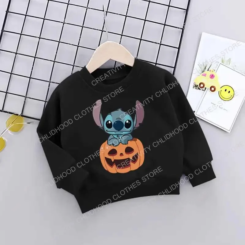 Stitch Halloween Kid Sweatshirts Children\'s Kawaii Pumpkin Pullover Cartoons Boy Girl Hoodies Casual Little Baby Hip Hop Clothes