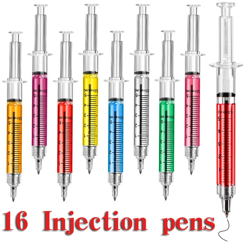 16PCS Syringe Pens Retractable Fun Nurse Pens Novelty Multi Colors Medical Ballpoint Pens Gifts for Nurses Nursing Student