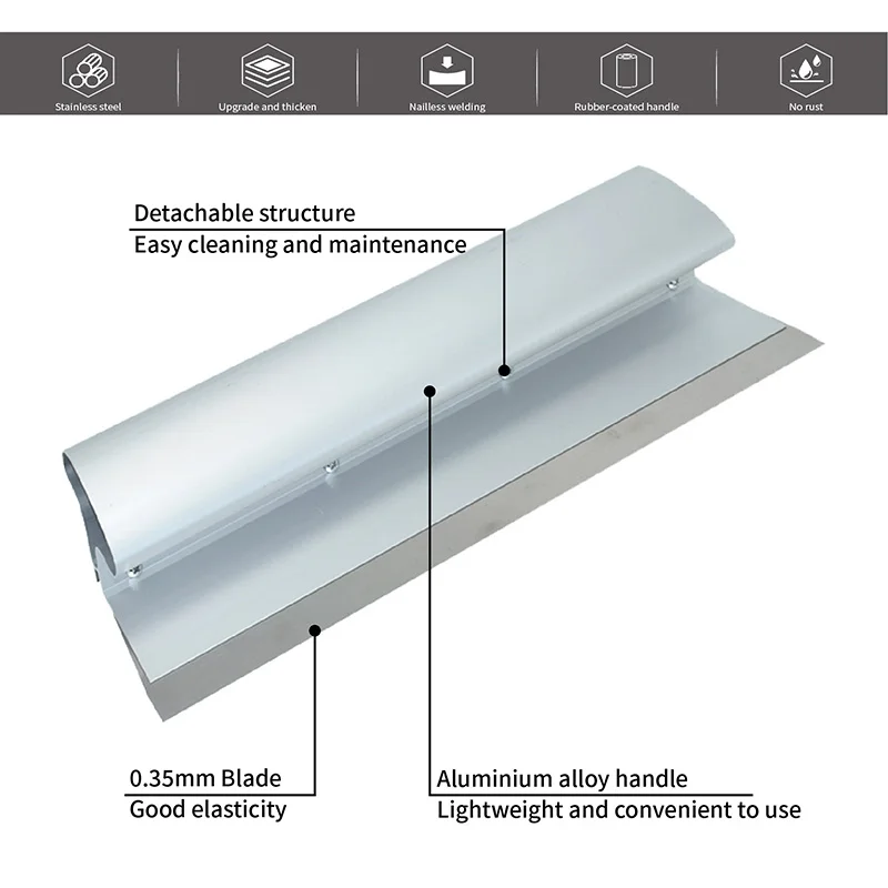 25cm/39cm/55cm Skimming Spatula Smoothing Trowel Drywall Putty Knife Stainless Steel Blade Aluminium Alloy Handle Plaster Tools