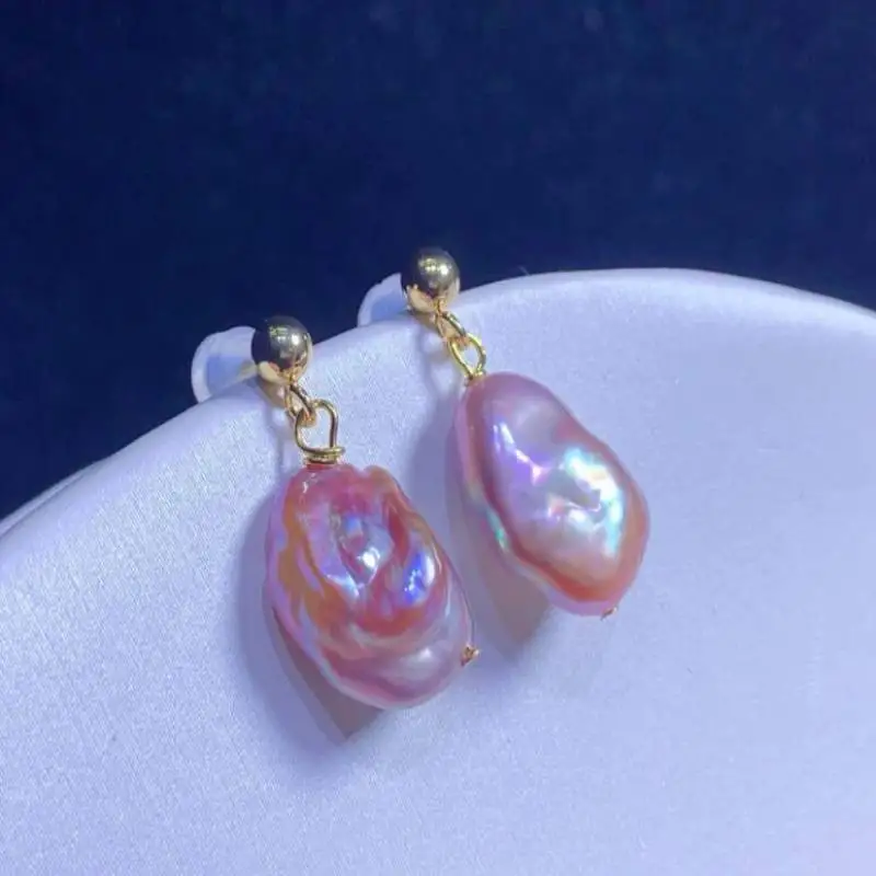 

Handmade Baroque pink Pearl Earrings Irregular pearl Platinum Bohemian Handmade Bridal Clip-on Silver Gold Teens Party Dangle