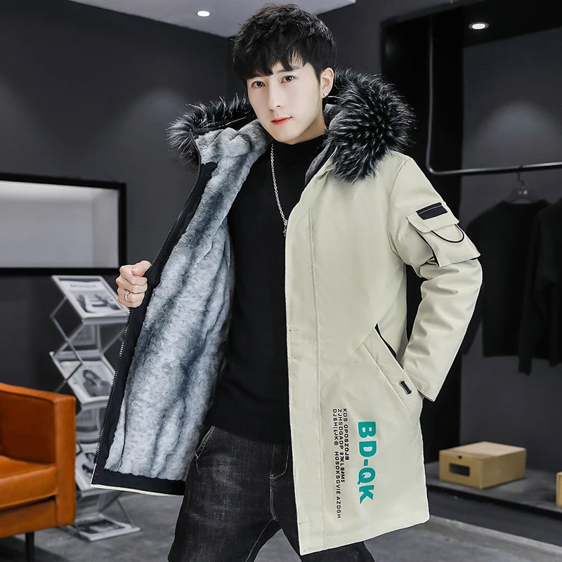 

Winter Men's Long Padded Jackets Fashion Man Thermal Hooded Coats Classic Men Fur Collar Fleece Lined WarmJackets Clothing 5XL