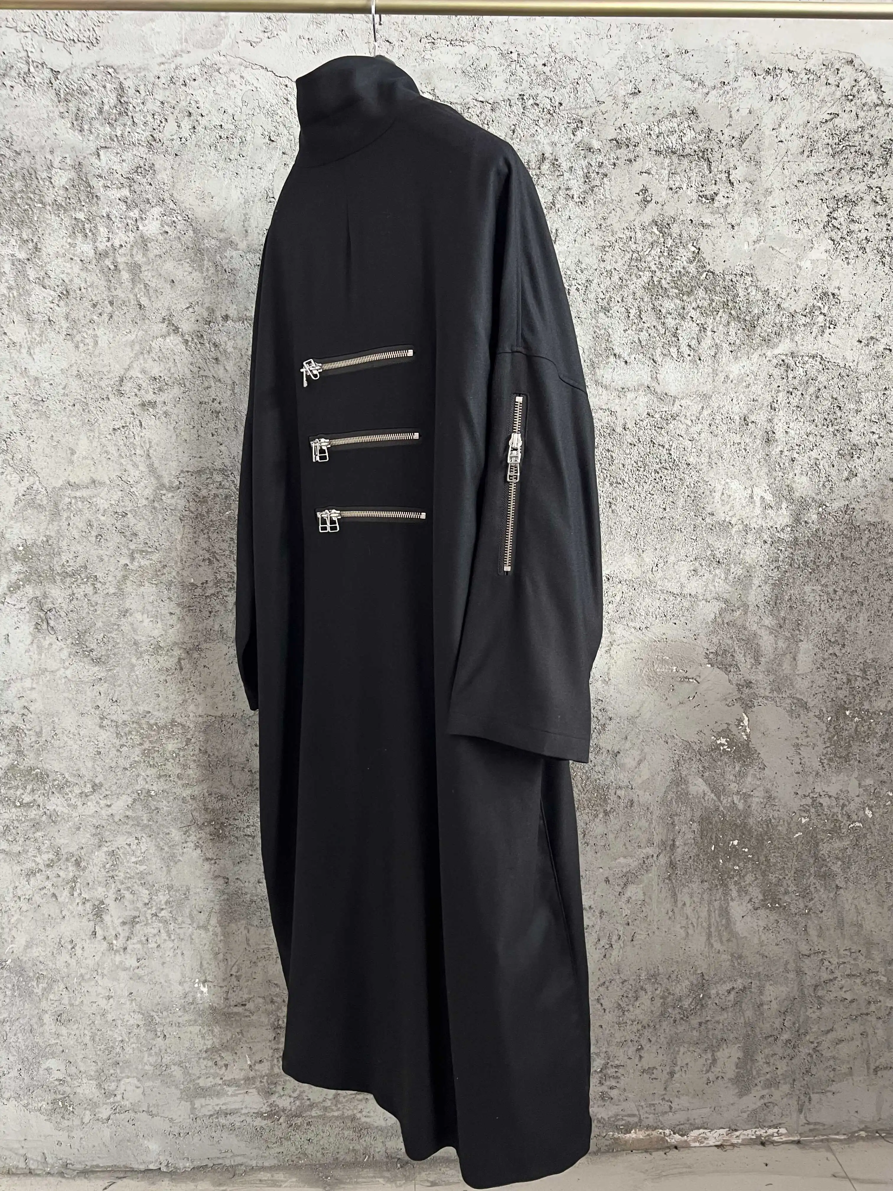 سترة TOP-YAMAMOTO Gabardine بسحاب، معطف Gabardine الأغنام الداكن #4