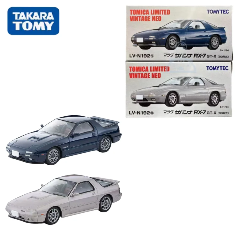 TAKARA TOMY TOMICA 1:64 TLV LV-N192g/h Mazda RX-7 GT-X alloy compression shaft miniature model, adult decoration,birthday gift