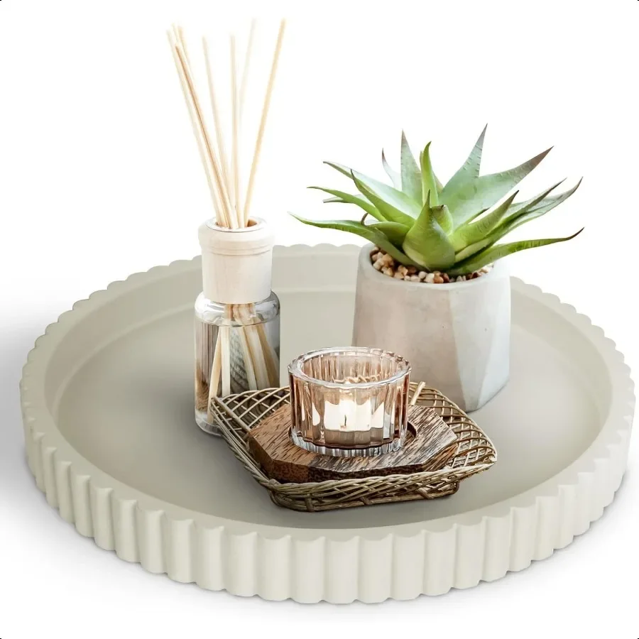 

13Inch Concrete Round Decorative Tray for Coffee Table Decor Coffee Table Tray Round Circular Kitchen Island Table Trays Decora