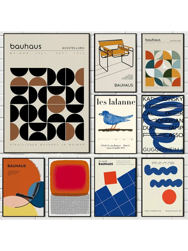 Affiche en toile géométrique Bauhaus de ligne bleue, imprimés d'art muraux de sport Bauhaus du milieu du siècle sont utilisés dans les salons modernes, décoration de la maison