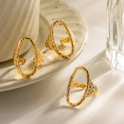 Elegante anello aperto ovale geometrico vuoto semplice in acciaio inossidabile per le donne gioielli in oro 18 carati placcati Chic alla moda Bijoux Femme Gift