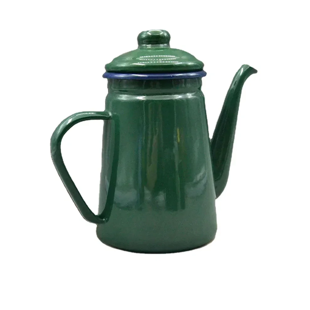 

1.1L Enamel Coffee Pot Army Green Teapot Hot Pot Restaurant Kettle For Home Enamel Pot Cup