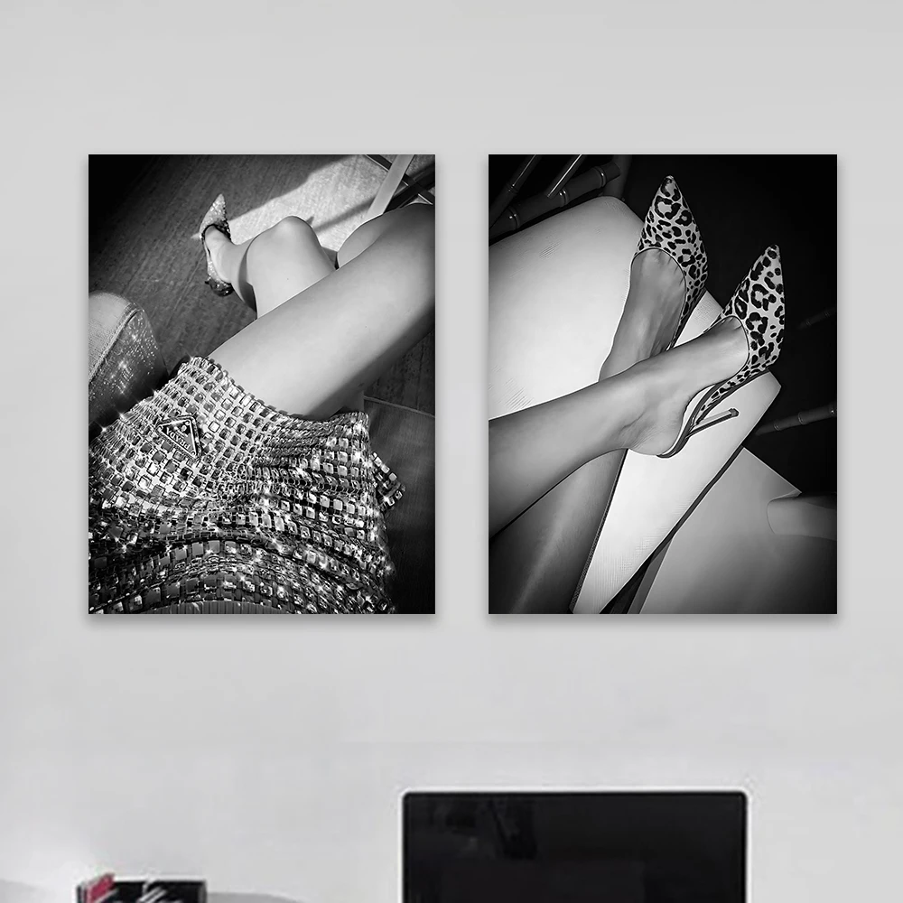 Black And White Luxury Fashion Poster High Heels Print Fashion Wall Art Canvas Painting Birthday Gifts Sexy Woman Bedroom Decor