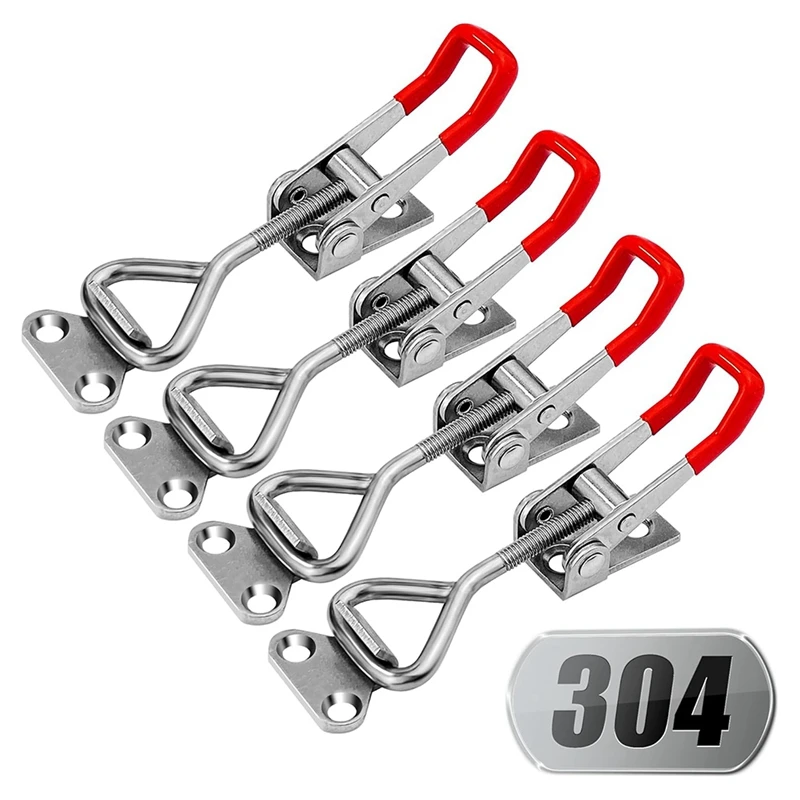 ABBO-4-Pack Kniehebelklemme 4001, verstellbar, Kippriegel aus Edelstahl 304, für Raucherdeckel, Vorrichtung, Gefrierschrank, Tür