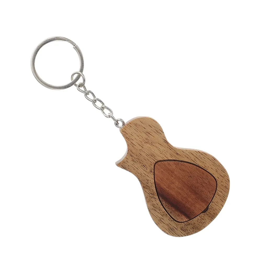 

1set Guitar Pick Keychain Natural Wood Picks Acoustic Magnet Holder Storage Container Accessory Travel Concert Party School