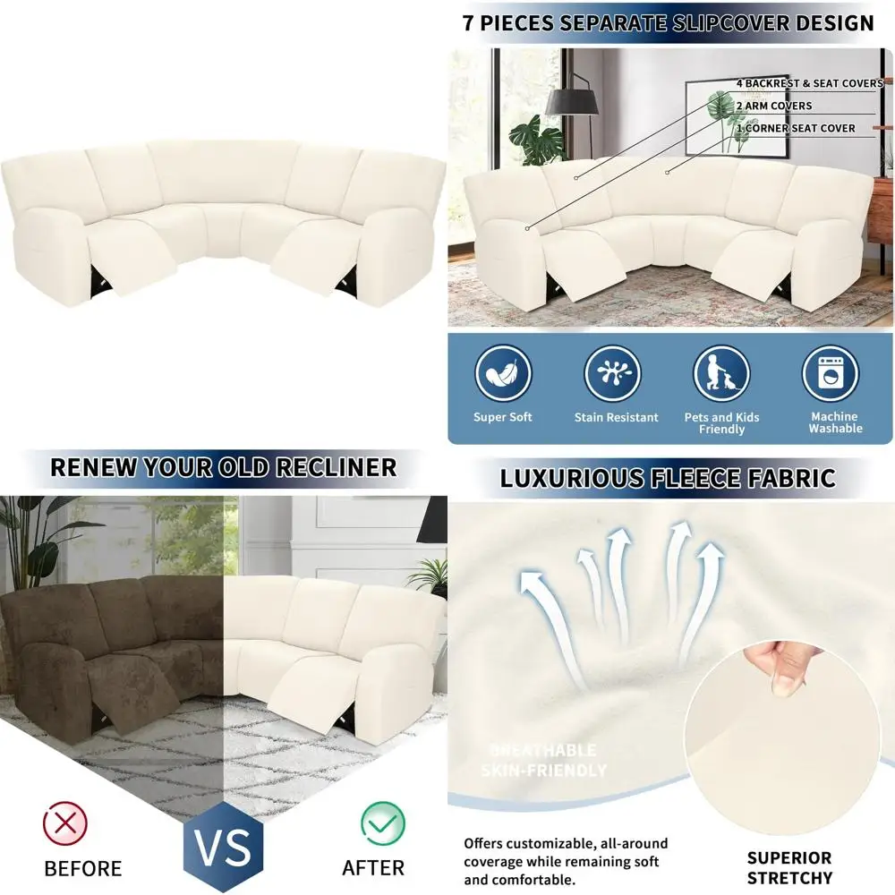 Очень большие чехлы для секционных диванов с откидной спинкой, эластичные чехлы для диванов L-образной формы, идеально подходят для больших диванов с откидной спинкой