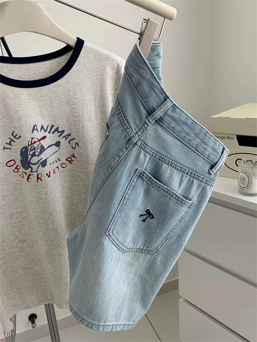 

High Waist Wide Leg ort Jeans Women's Summer Thin Sle Loose Slimming A-Line Hot Pants Retro Blue Denim High Waist orts