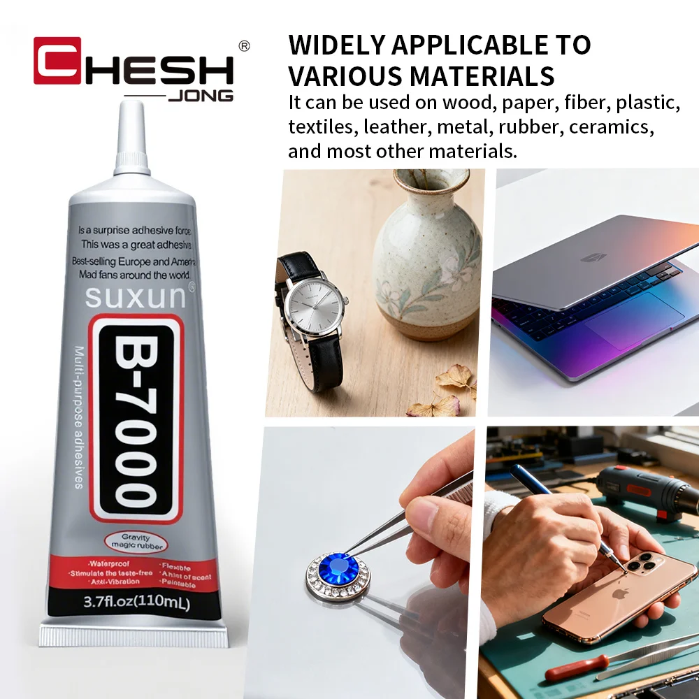 Cola Rápida 15/50/110ML para Plástico Forte B7000, Joias, Artesanato Automotivo com Aplicador de Precisão, Transparente, Impermeabilizante para Madeira