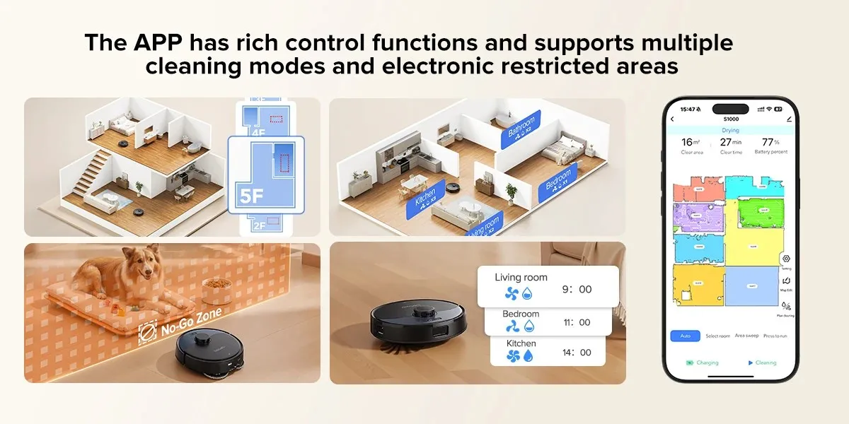 Lubluelu S1000 Kabelloser Roboter-Staubsauger 11000Pa Einstellbare Saugkraft 200 Minuten Lange Akkulaufzeit Breakpoint Selbstaufladung Teppich-Boost-Technologie für Tierhaare und Alle Bodenarten – Detail 7