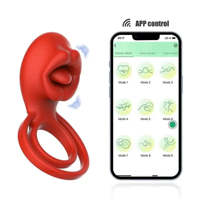Vibrating Cock Ring Clitoral Stimulator with Tongue Licking 4-in-1 Penis Ring Vibrator 9 Modes Couples Sex Toy for Men and Women view 5