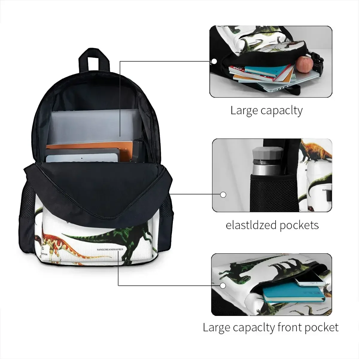 DINOSAUR SPECIES VINTAGE RETRO 80s DINO DINOSAURS Backpacks Boys Girls Bookbag School Bags Rucksack Laptop Rucksack Shoulder Bag