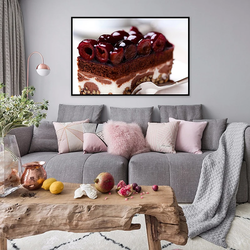 9 Sizes Modern Colorful Decorative Painting Cherry Chocolate Sandwich Cake Gourmet Dining Room Living Room Kitchen Home Decor