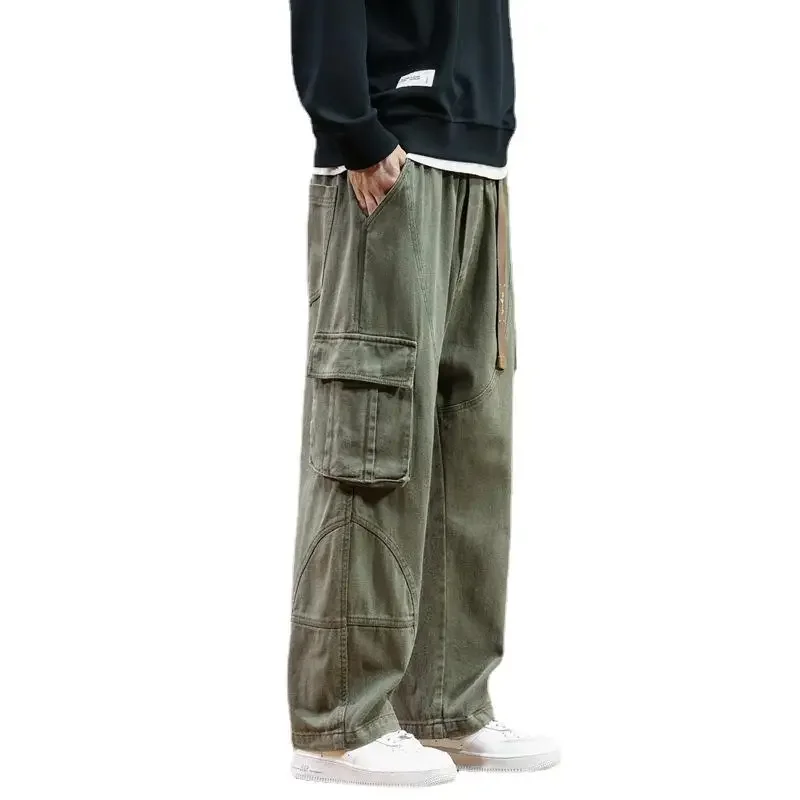 2025 Autumn New Cargo Pants Men Multi-Pockets Cotton Casual Wide Pants Male Workwear Loose Straight Trousers Big Size 7XL 8XL