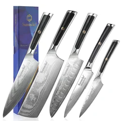 Sunnecko 1-5PCS/Set Chef's Knives Ultra Sharp VG-10 Damascus Steel Vegetable Meat Cutting Knife Utility Japanese Kitchen Tools