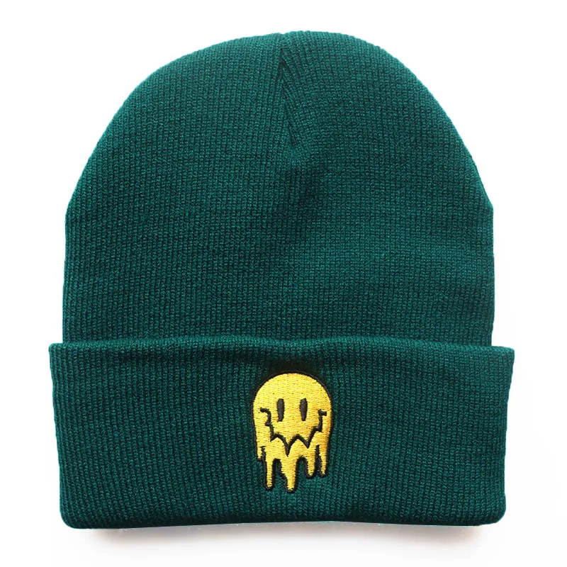 Autumn Winter Like Ice Cream Melting Ghost Embroidery Acrylic Unisex Beanies Skull Hat for Men Women Outdoor Warm Cold Cap W175