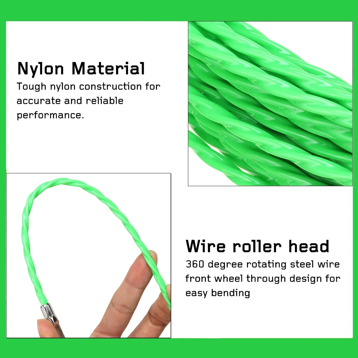 

Прочный стекловолоконный электрический кабелепротяжник 4,5 мм, 5/12/15/20/25/30 м, зеленый, для протяжки кабеля в трубах, змеевидный проводник, лента-протяжка для проводов