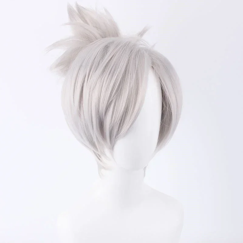 LOL Riven The blade of exile Cosplay wig Silver White Short Synthetic hair League of Legends Costume Wig With Chip Ponytail