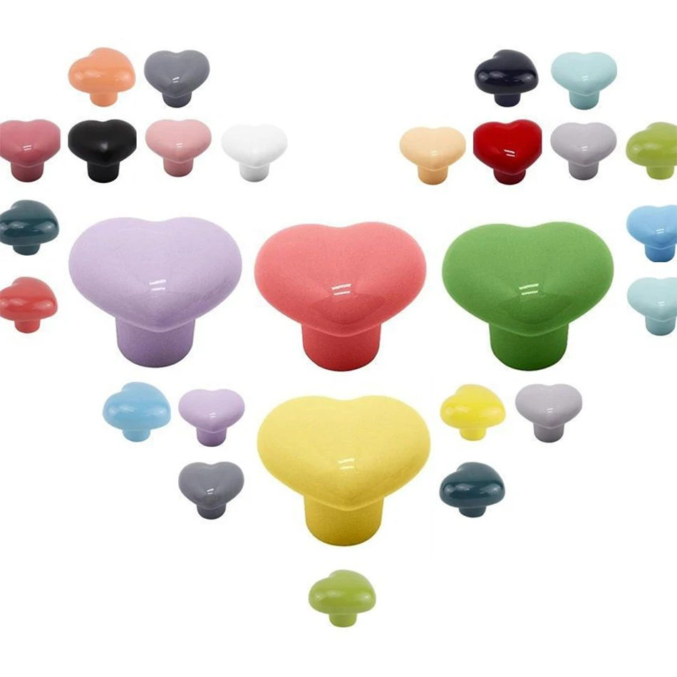 Cartoon Children Cute Heart Color Ceramic Handle Punch Free Bottle Cap Handle Anti-collision Drawer Cabinet Wardrobe Handle