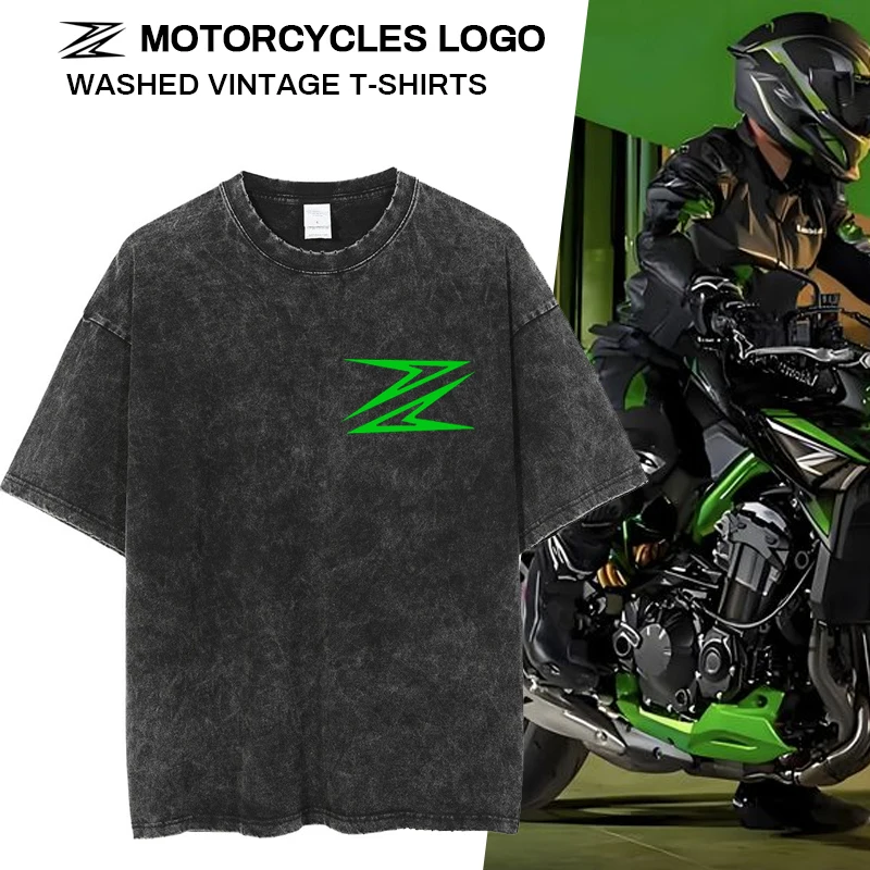

Новинка 2025 года для KAWASAKI Z900 Z1000 Z650 Z800, винтажные потертые футболки с логотипом Z, логотип мотоциклов, мужская и женская футболка большого размера