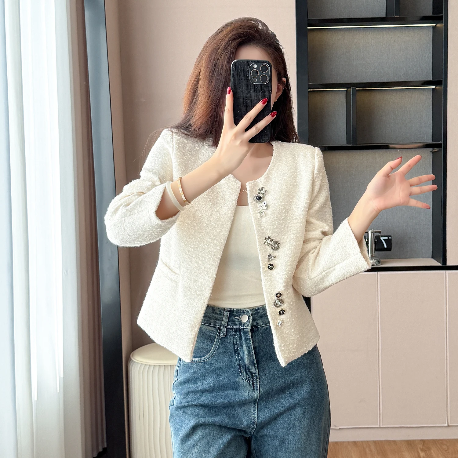 Fall 2025 Irregular Multi-Button Placket Decoration Classic Coat Women High Quality Jackets
