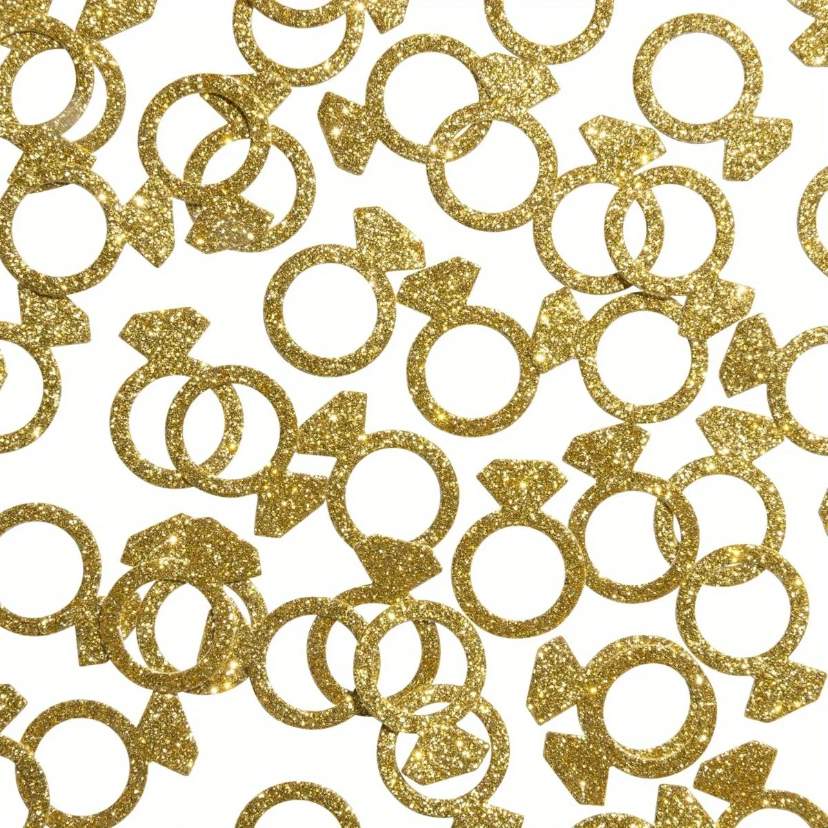 100 Stück goldenes Verlobungsring-Konfetti – funkelnde Tischdekoration für Junggesellenabschiede, romantische Feiern, Event-Accessoires – Detail 2