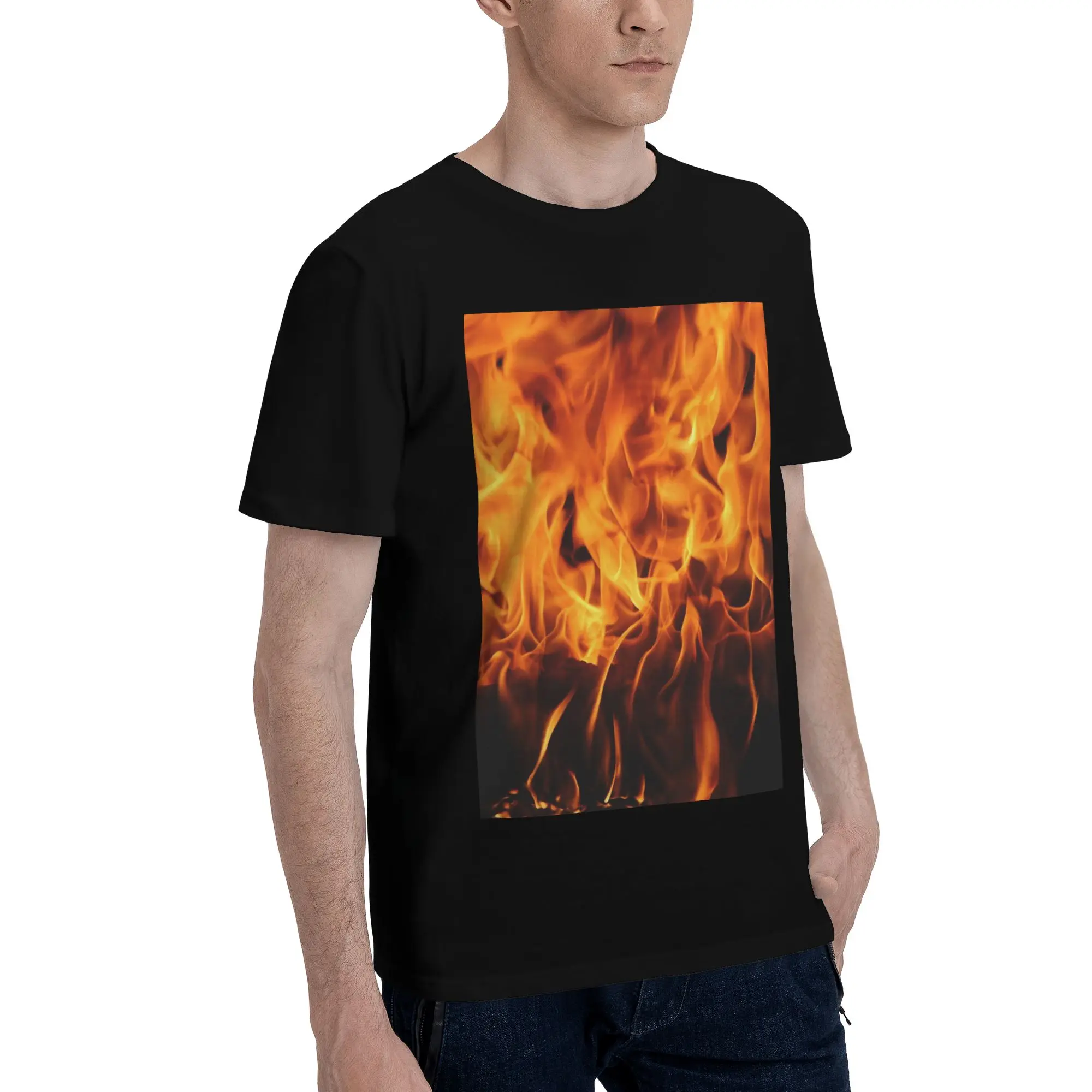 

Мужская футболка Burning Fire With Sparks, большие футболки, мужские хлопковые футболки с круглым вырезом, короткие летние мужские футболки