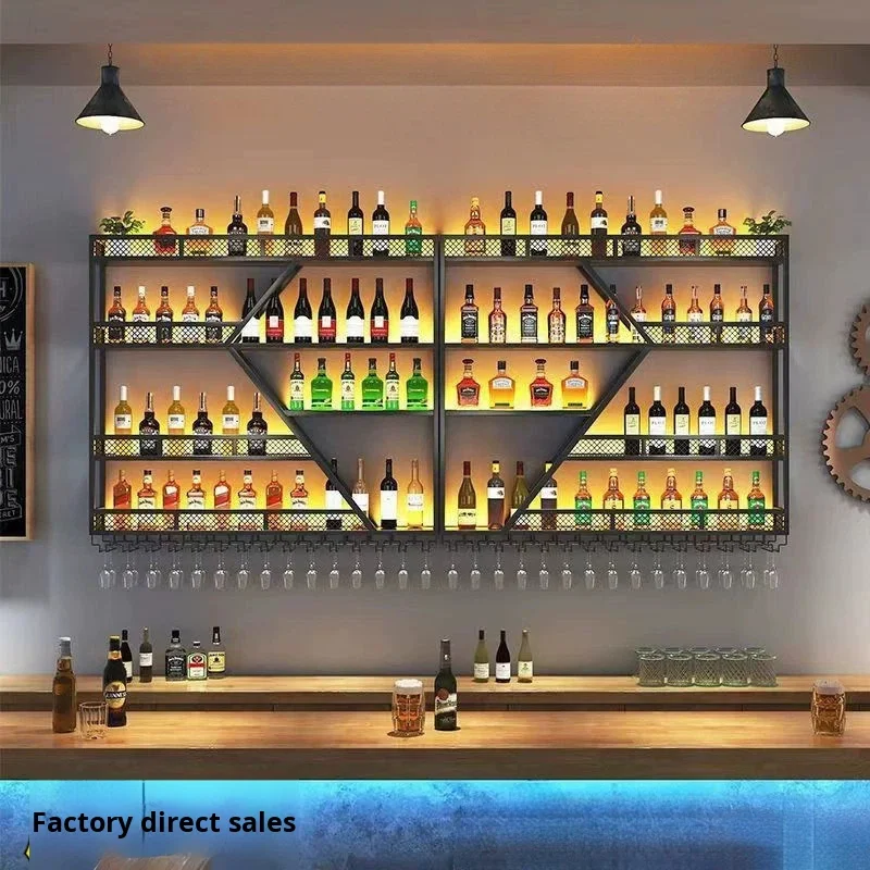 خزانة مشروبات مثبتة على الحائط ورف على الطراز الحديث لوحة فنية حديدية سعة عرض تخزين المطاعم #2