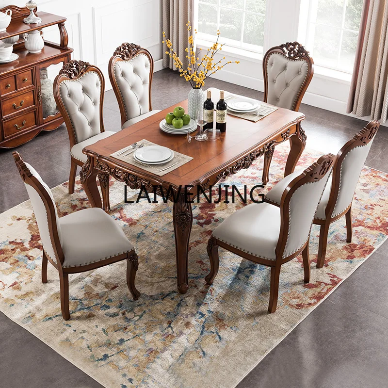 

HLZ rectangular all-solid wood leather dining table and chair combination light luxury modern simplicity