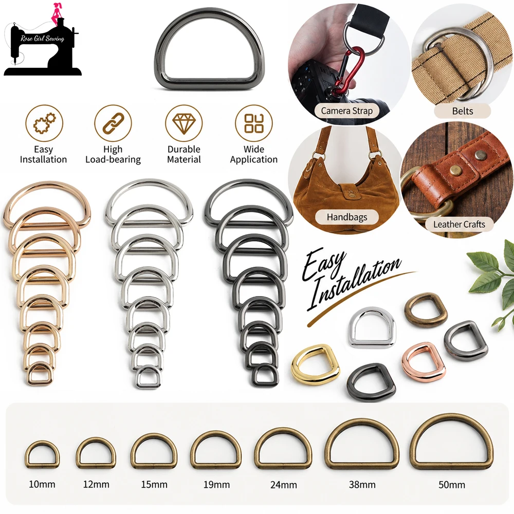 30PCS 10-50mm Metal D Rings D-Shape Buckle Clips For Handbag Bag Strap Pet Dog Leash Loop Clasp Hook Semi-Circular Accessories