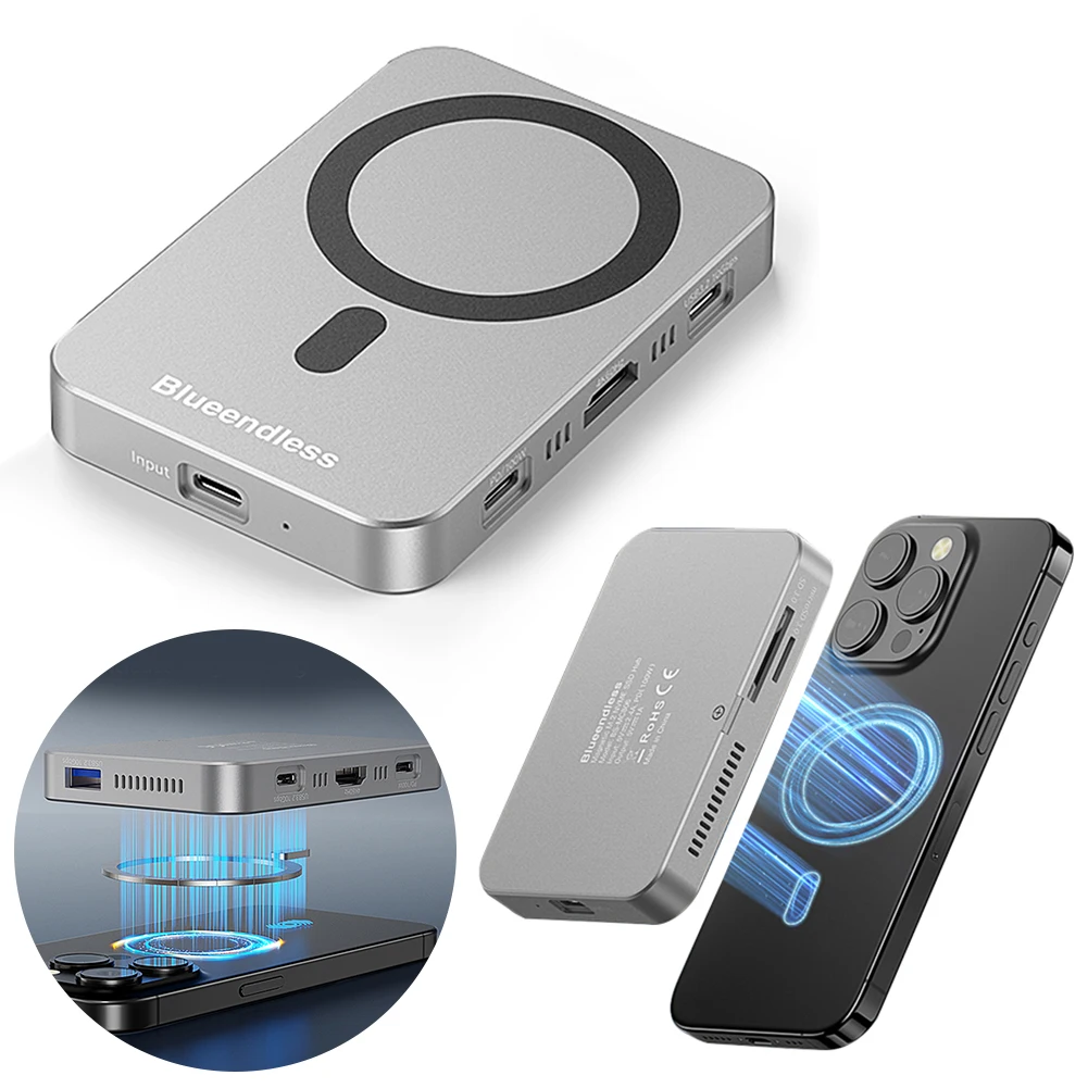 محطة إرساء مغناطيسية SSD بسرعة 10 جيجابت في الثانية USB-C محطة إرساء محور HDMI-متوافق مع iPhone 16/16 Pro/iPhone 15/15 Pro #3