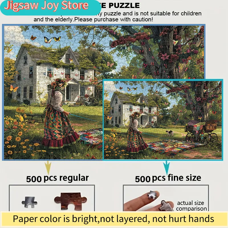 女の子が犬を連れて歩いているデザインの大人用ミニパズルの箱 - 傷つきにくい、挑戦的、大人、家族に適しています