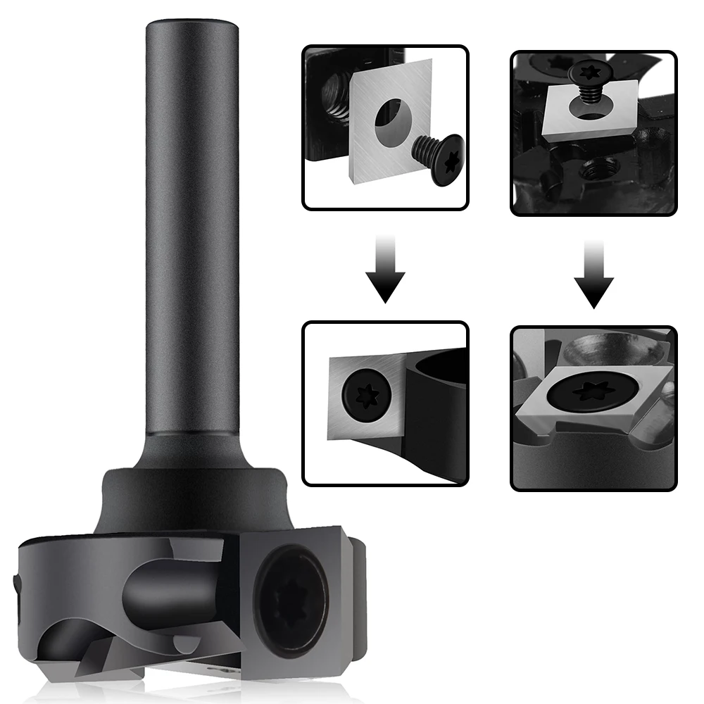 Broca de enrutador de superficie de Spoilboard CNC, vástago de 6,35/8/12mm, 2 + 2 flautas, broca cepilladora de madera, inserción de losa de