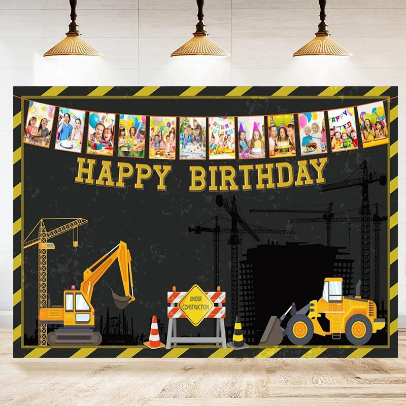 Construction Site Photography Backdrop Dump Truck Digger Under Background Theme Birthday Party Decoration Banner