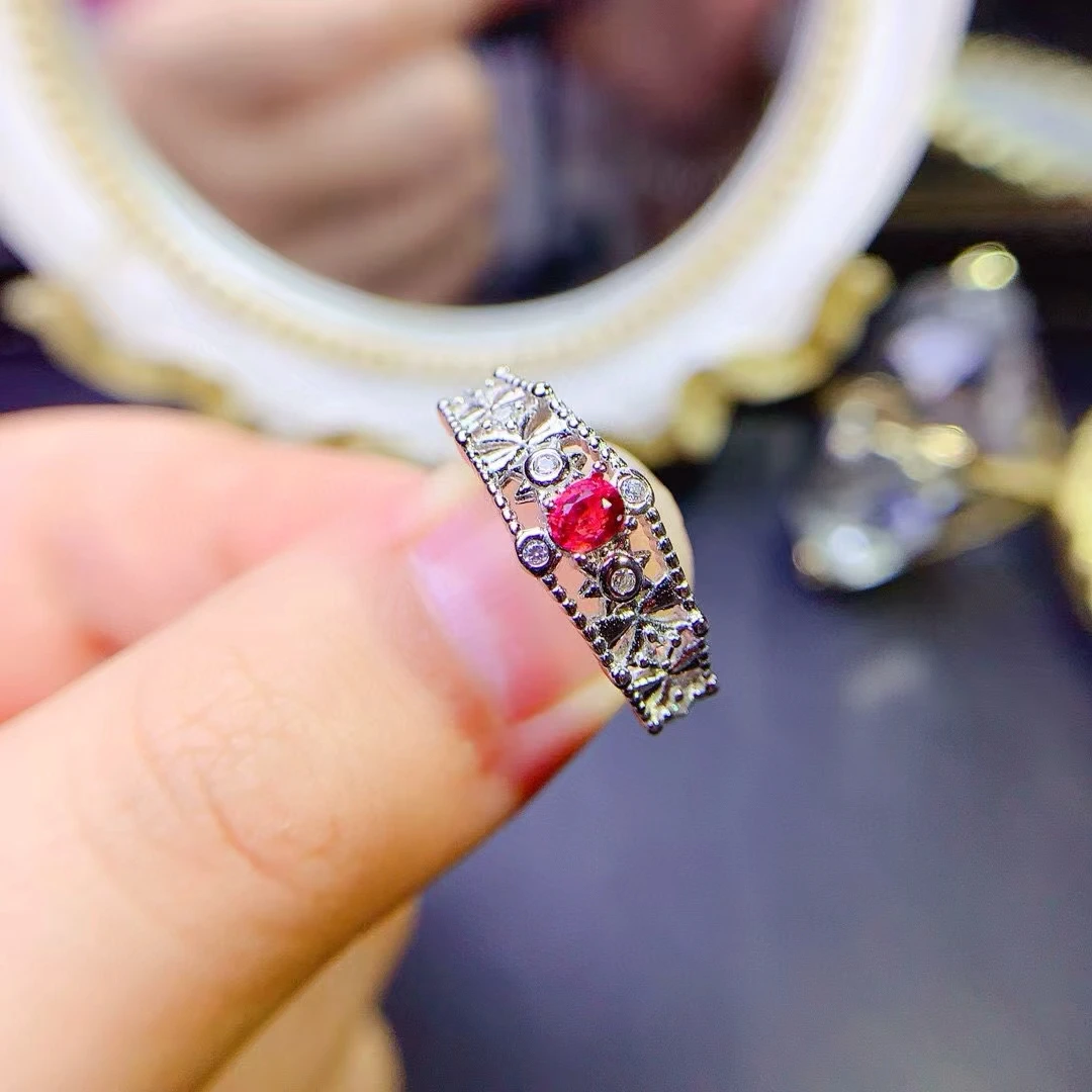 Bague Spinelle Rouge Naturelle Pure Incrustée pour Femme, Bijoux Fins, Argent S925, Gemmes Haute Clarté, Test de Support, Cadeau du Nouvel An, Exquis