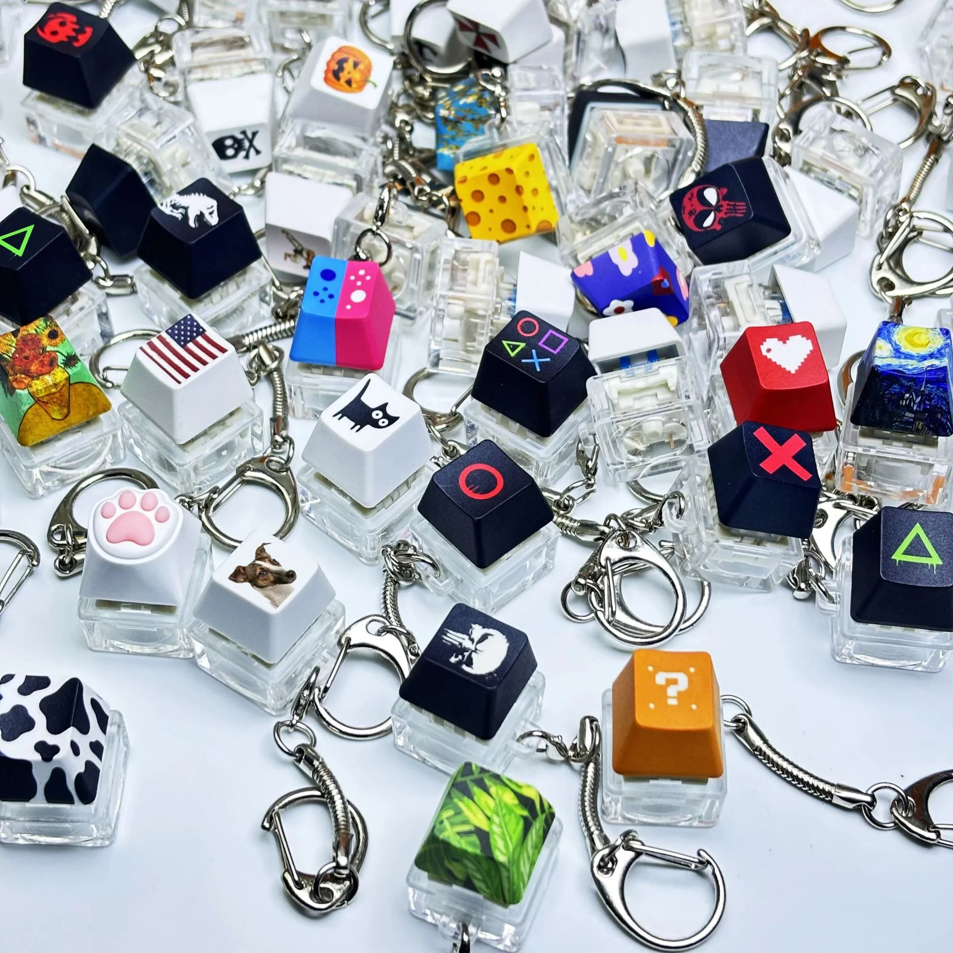 1/3/5PCS Funny Painted Pressure Reducing Keychain Mechanical Keyboard Without Light Button Portable Desktop Key Accessory Gift