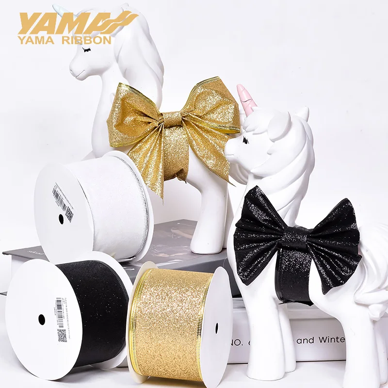 YAMA 10Yards/Roll 63mm Wired Edge Ribbons for Crafts Bow Handmade Gift Wrap Partys Christmas Decorative  8 colors Glitter  Ribbo