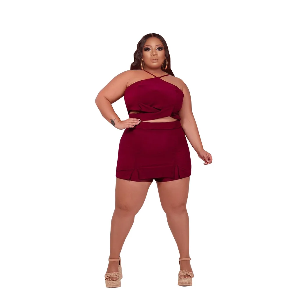 Streetwear verão plus size conjunto de 2 peças mulheres sexy crop top saia calças roupas da moda chique cor sólida dropshipping atacado