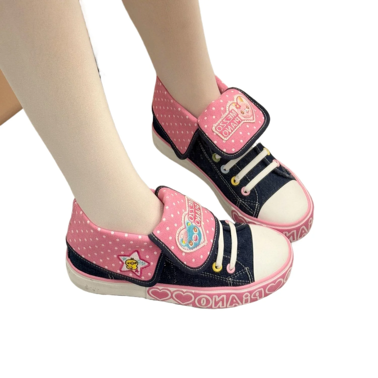 

Autumn New All Match Sweet Girl Jojifuku Denim Shoes Y2k Accessories Japanese Cartoon Mp Embroidery Cute Pink Canvas Shoes