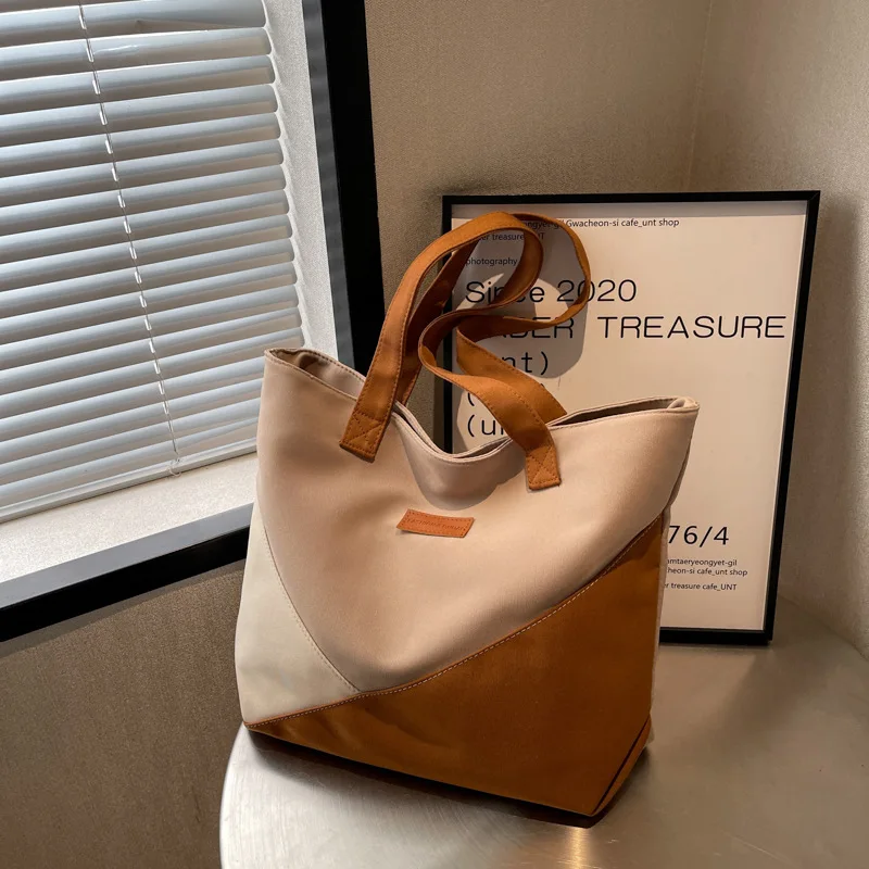 Large capacity bag Women's versatile messenger High sense class Student commuting canvas One shoulder embroidery Tote bag Large