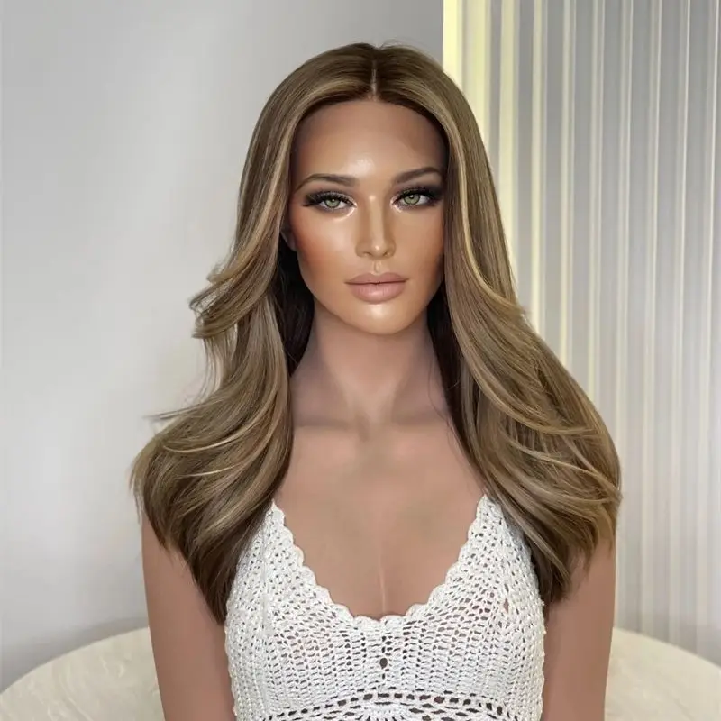 نوعية جيدة أومبير شقراء براون Balayage HD شعر مستعار لينة الطبيعية الاصطناعية الدانتيل شعر مستعار أمامي مع جذور داكنة موجة بوب شعري طبيعي