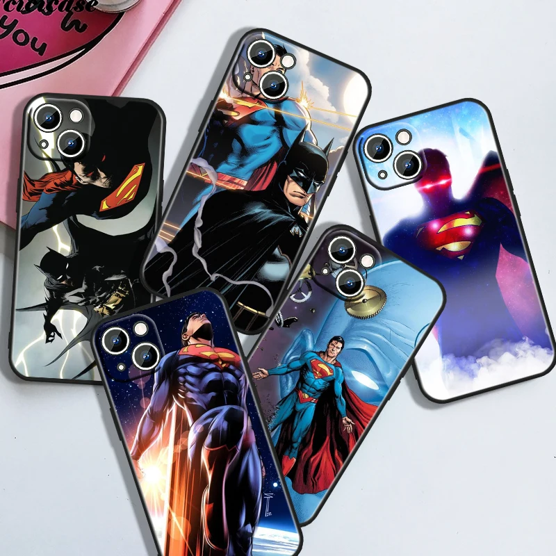 Batman Superman For iPhone 15 14 13 12 11 XS XR X 8 7 6 6S 5 5S Pro Max Plus Black Shockproof Phone Case