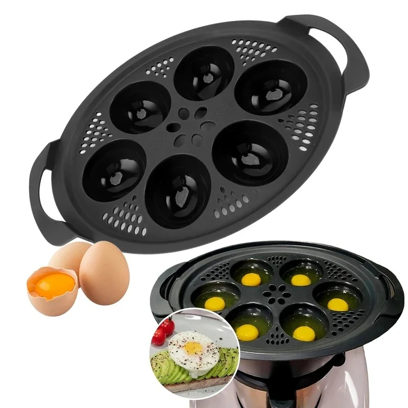 6‑Hole Egg Poacher Insert Compatible with Thermomix TM5 TM6 TM31 Steaming Tray Non‑Stick Egg Cooker Mold Egg Tools
