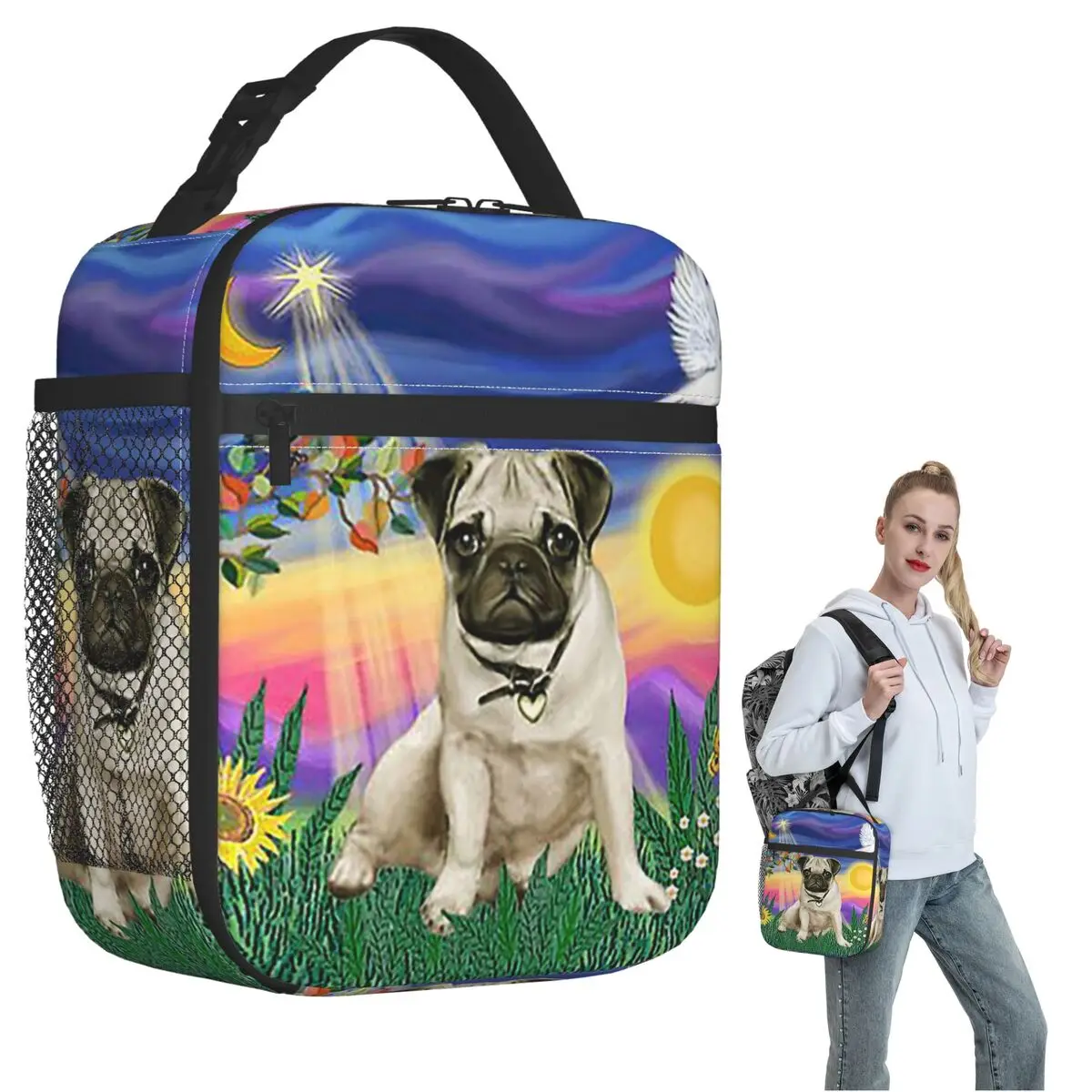 Twilight With A Pug Insulated Lunch Bag for Women Kids Portable Food Boxes Thermal Lunch Box Tote