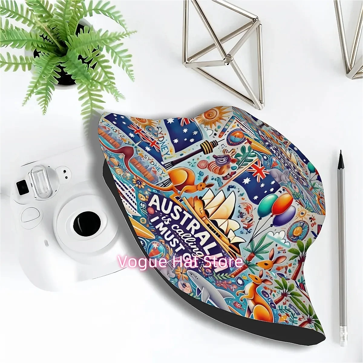 ()1pcs Australian Flag and Kangaroo, Sydney Opera House, Balloons, Koalas Unisex Printed Fisherman Hat, Stylish Hat with Fun Per